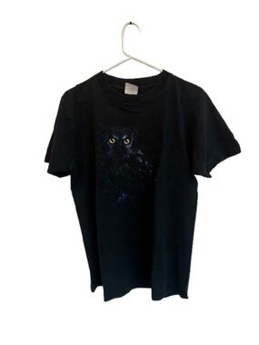 Black Short Sleeve Owl Graphic Tee
